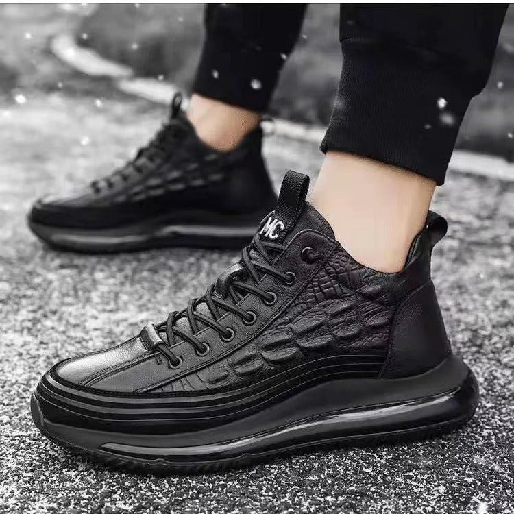 Men's Cowhide Crocodile Print Sneakers