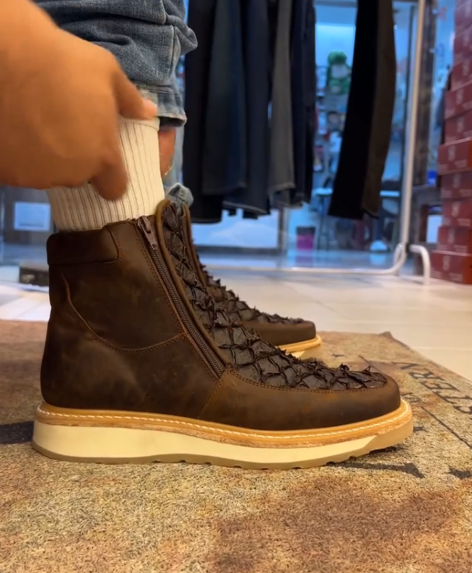 Brown Tan Fish Cowboy Boots