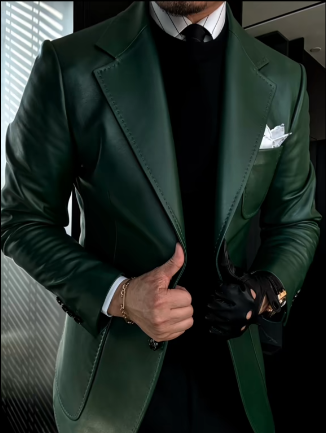 NS1001 Leather Blazer-Notch Lapel