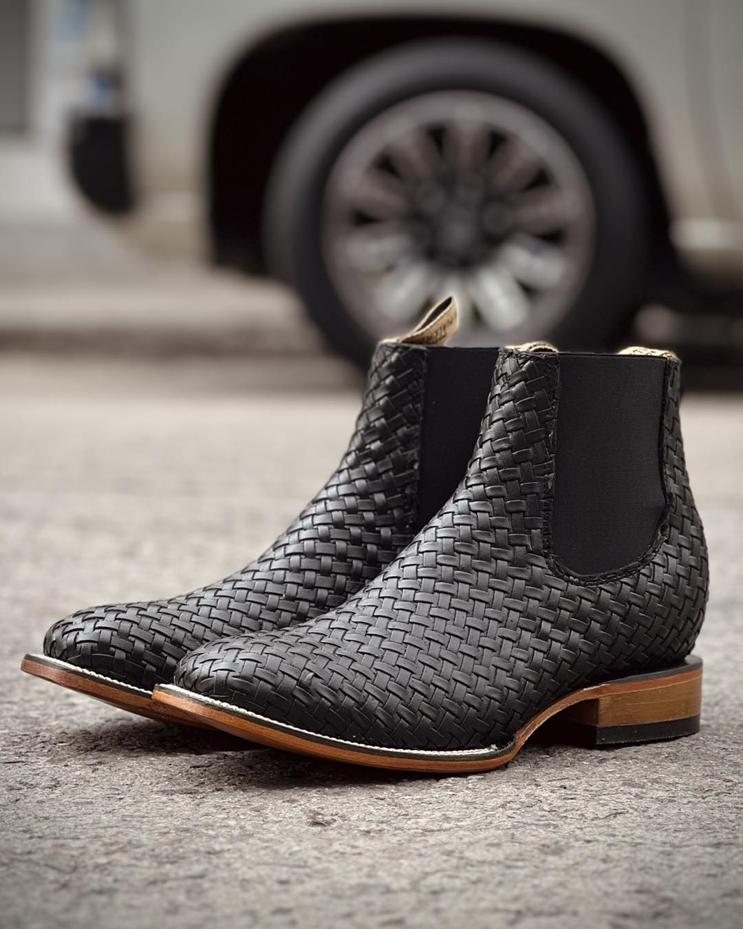 Men's Western Cowboy Woven Leather Ankle Boots