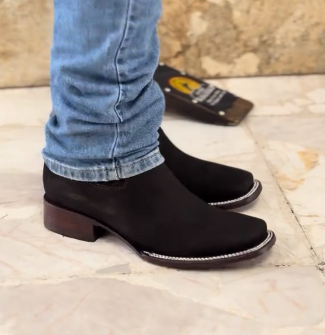 Men's Denim Ankle Boots - Wide Square Toe