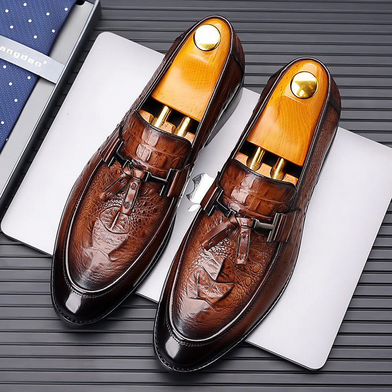 Crocodile print loafers