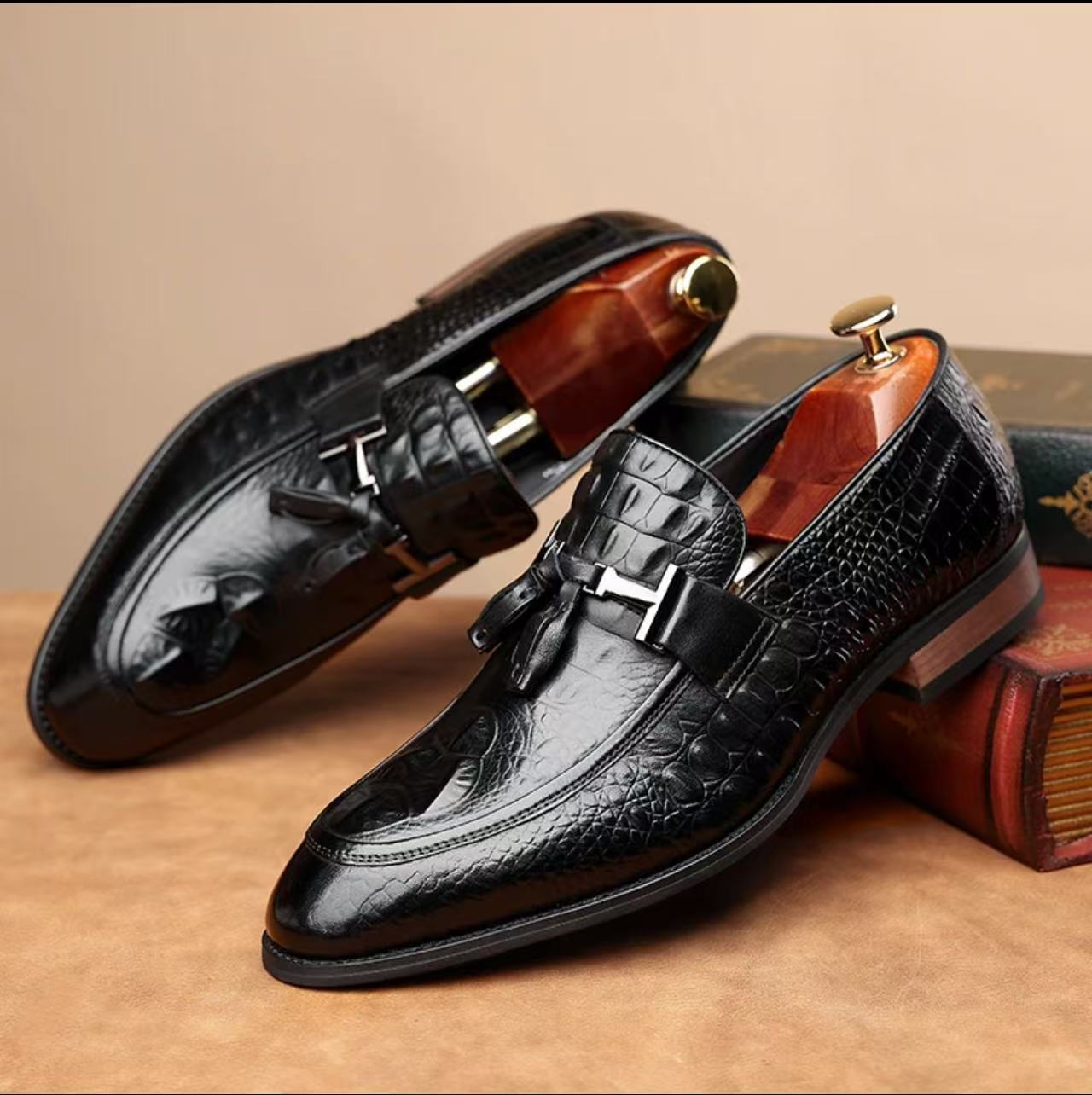 Crocodile print loafers