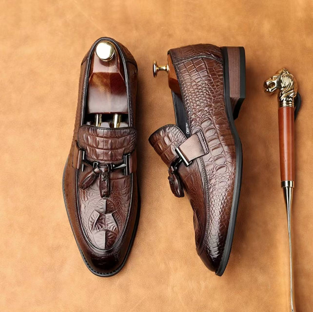 Crocodile print loafers