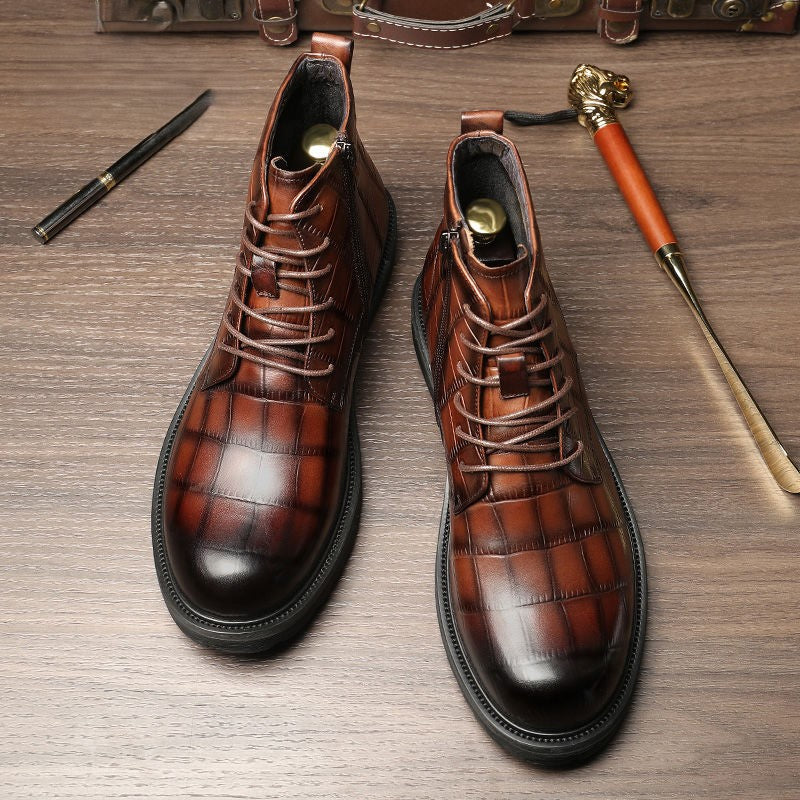 Stylish checked leather boots for men