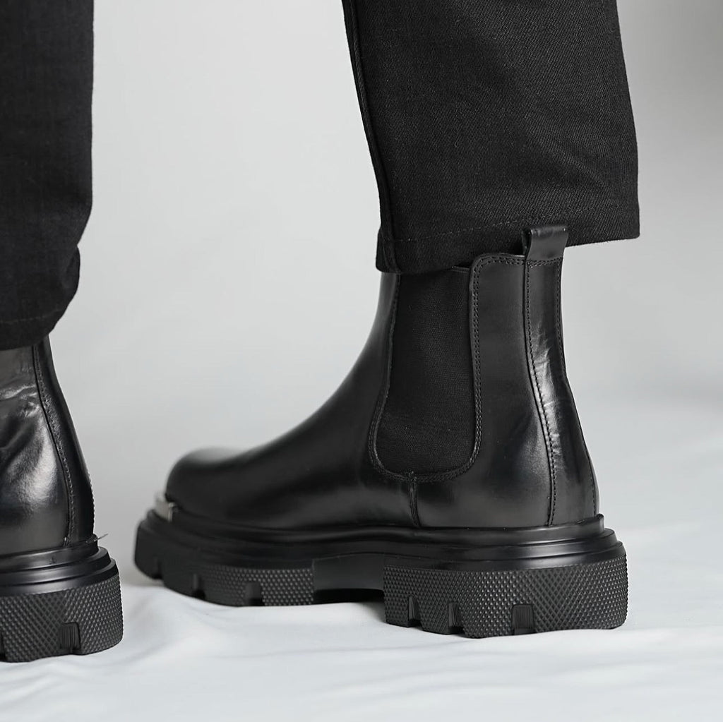 Men's New Black Leather Casual Boots