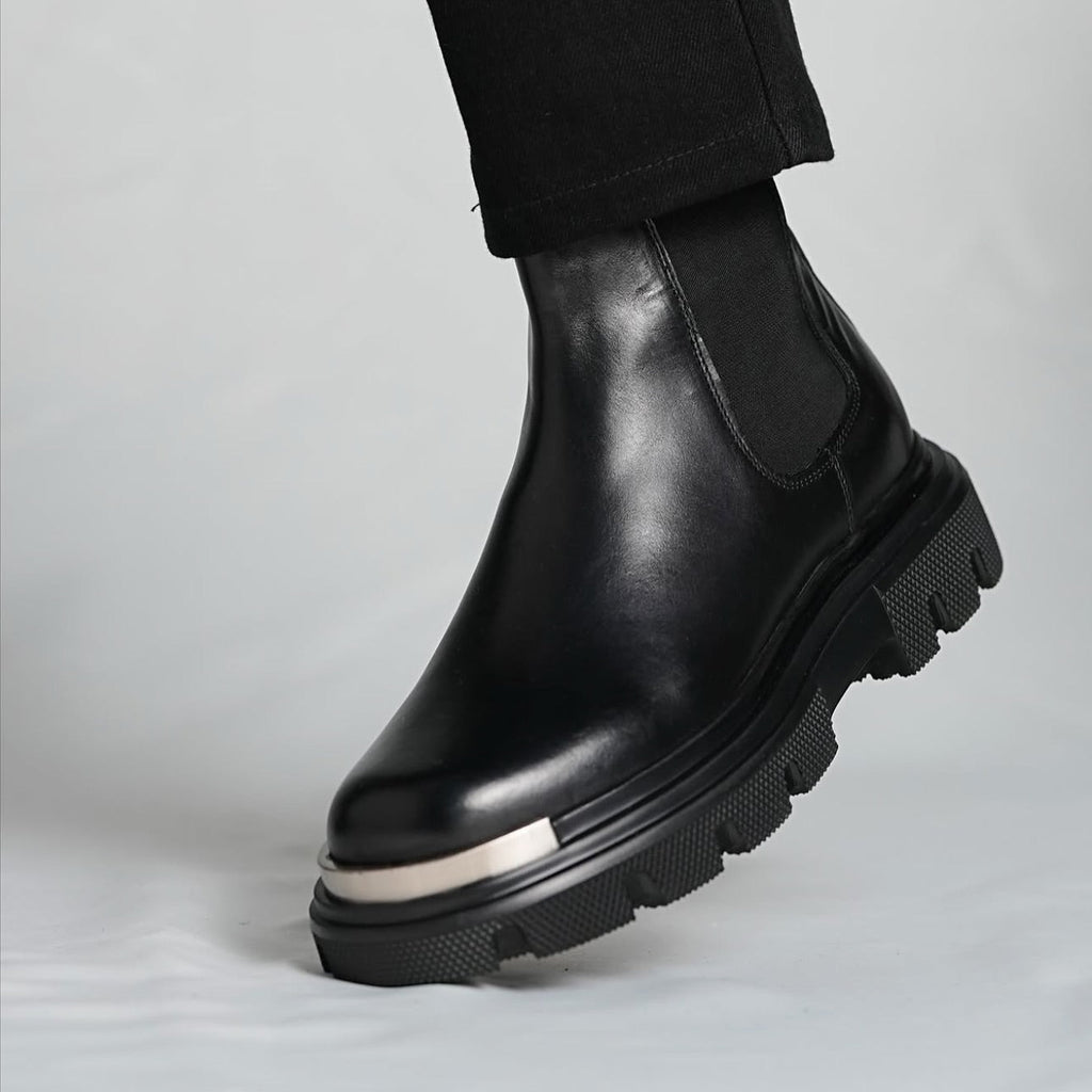 Men's New Black Leather Casual Boots