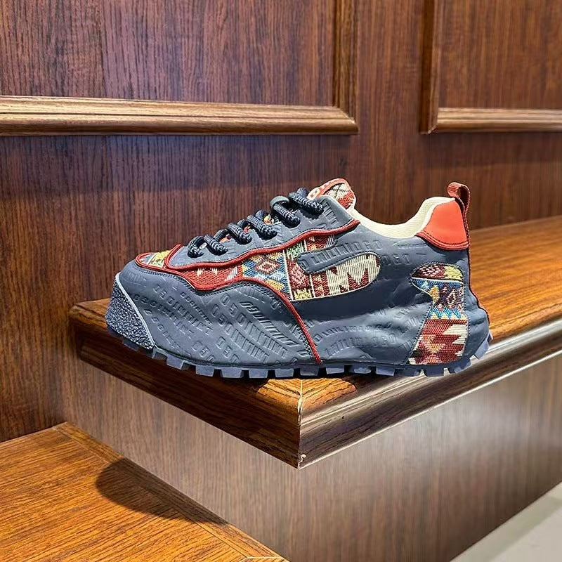 Men's Ethnic Pattern Patchwork Lace Up Low Top Sneakers