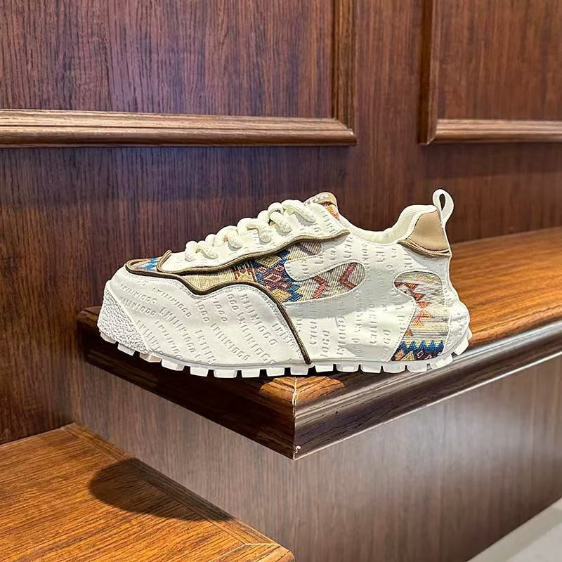 Men's Ethnic Pattern Patchwork Lace Up Low Top Sneakers