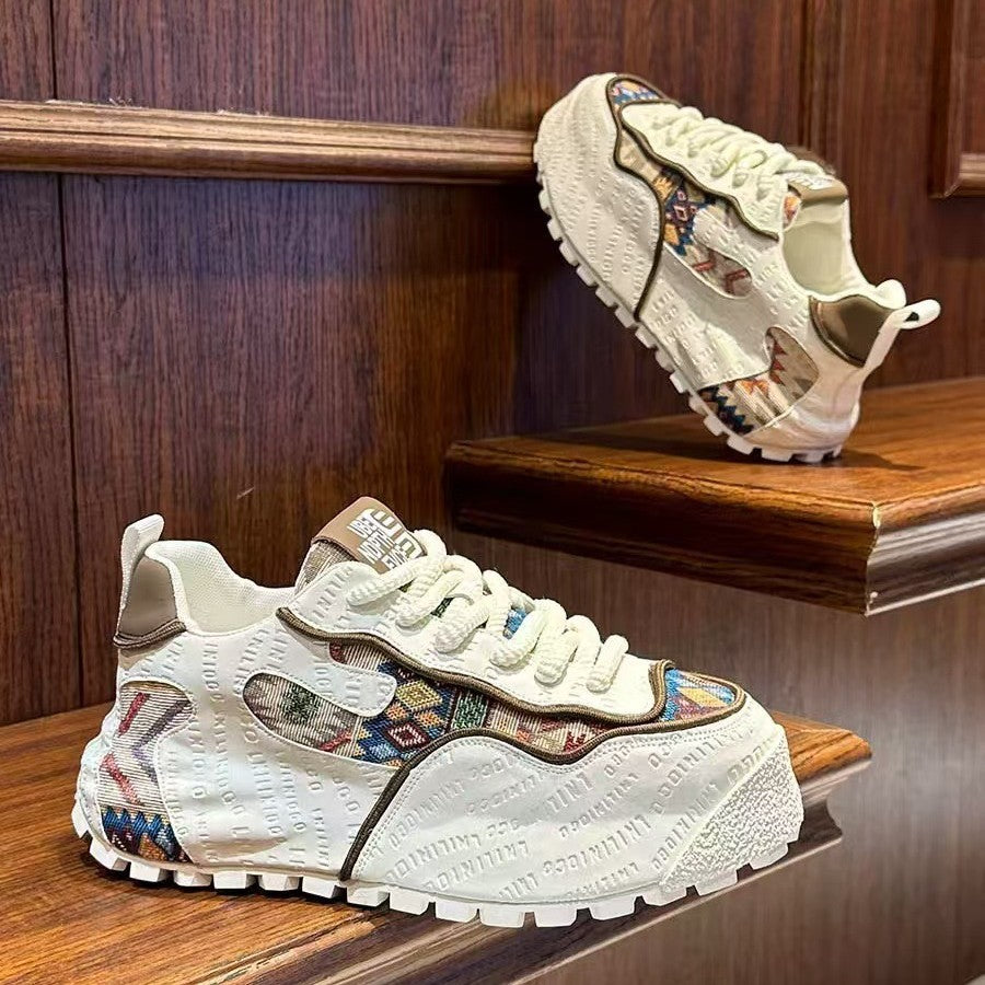 Men's Ethnic Pattern Patchwork Lace Up Low Top Sneakers