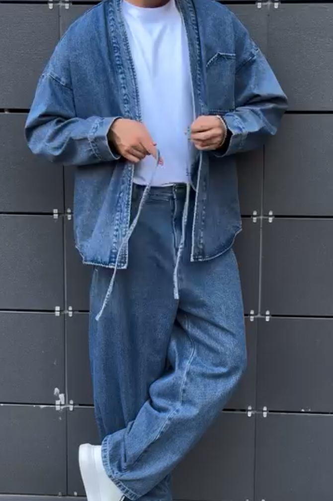 Trendy Streetwear Two-Piece Denim Outfit
