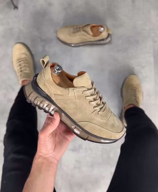 Vintage Look Suede Leather Sneakers