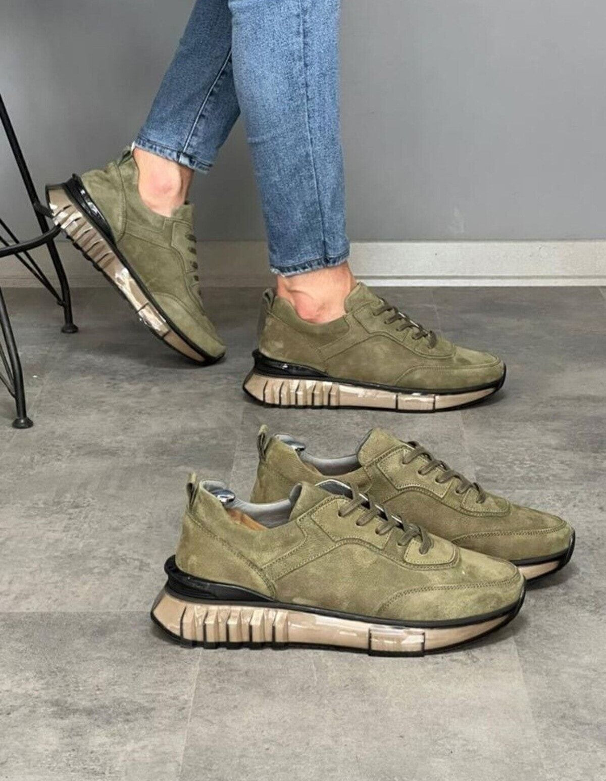 Vintage Look Suede Leather Sneakers