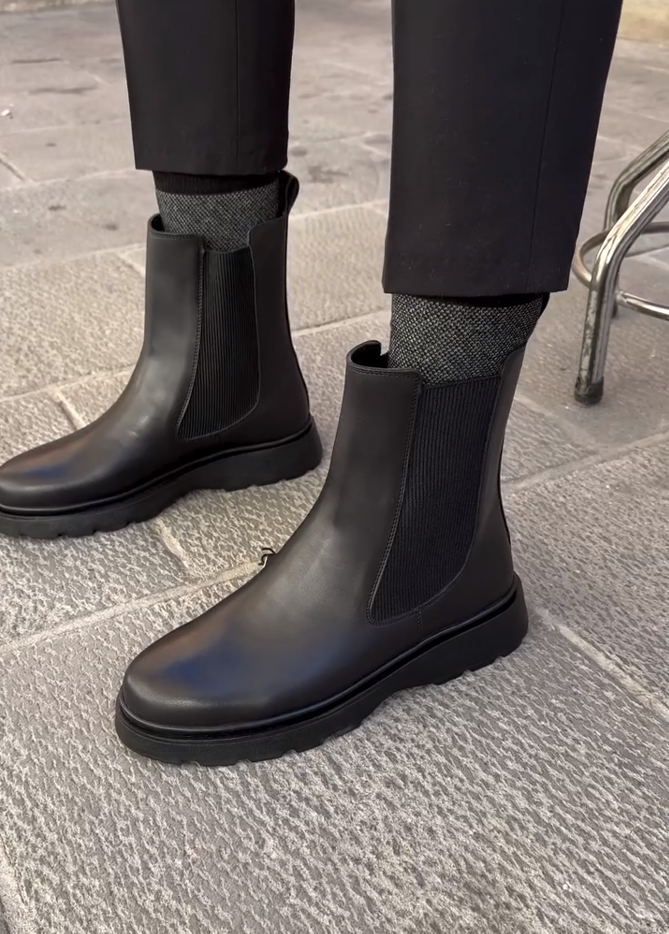 Black Leather Ankle Chelsea Boots