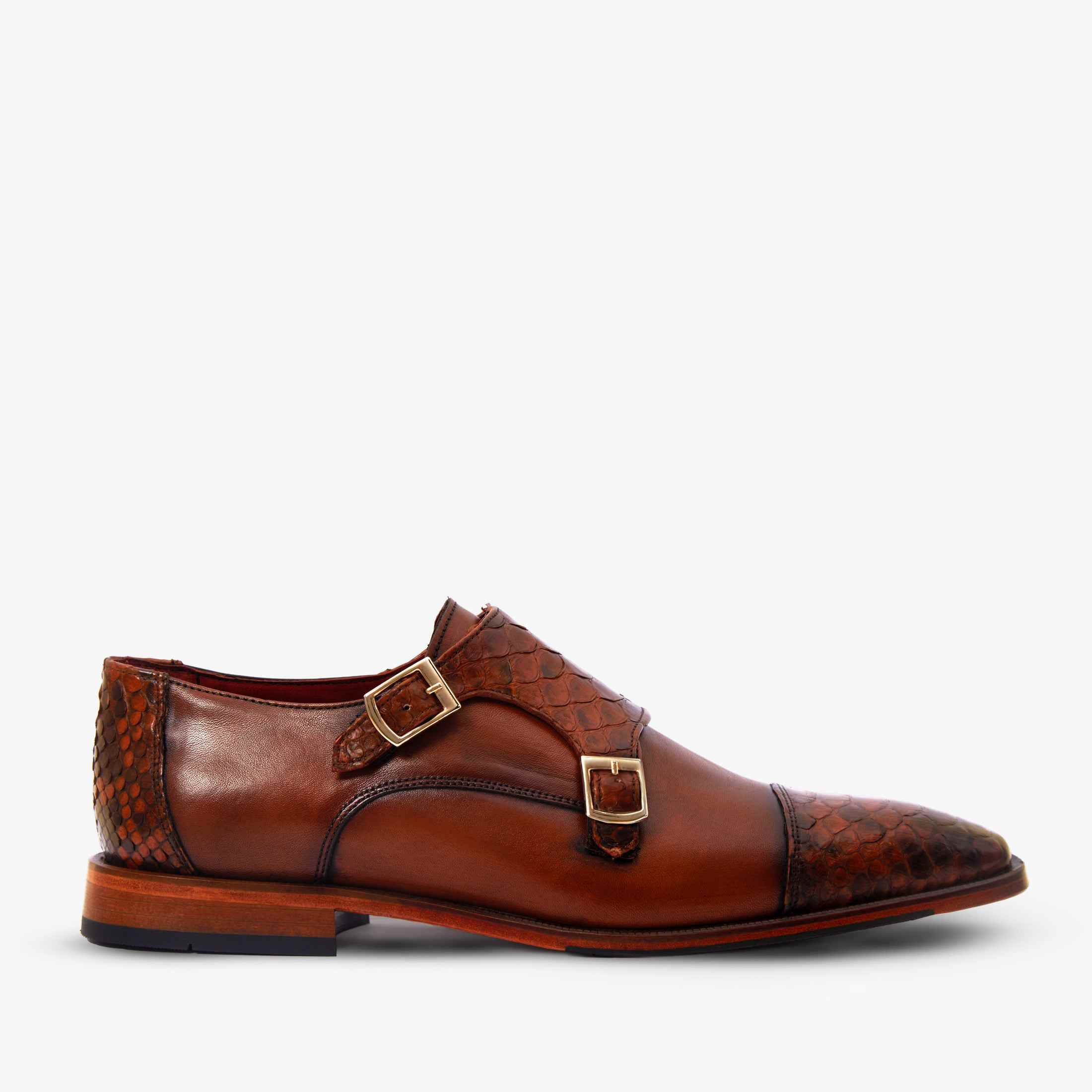 Leather Cap Toe Double Monk Strap Men Shoes