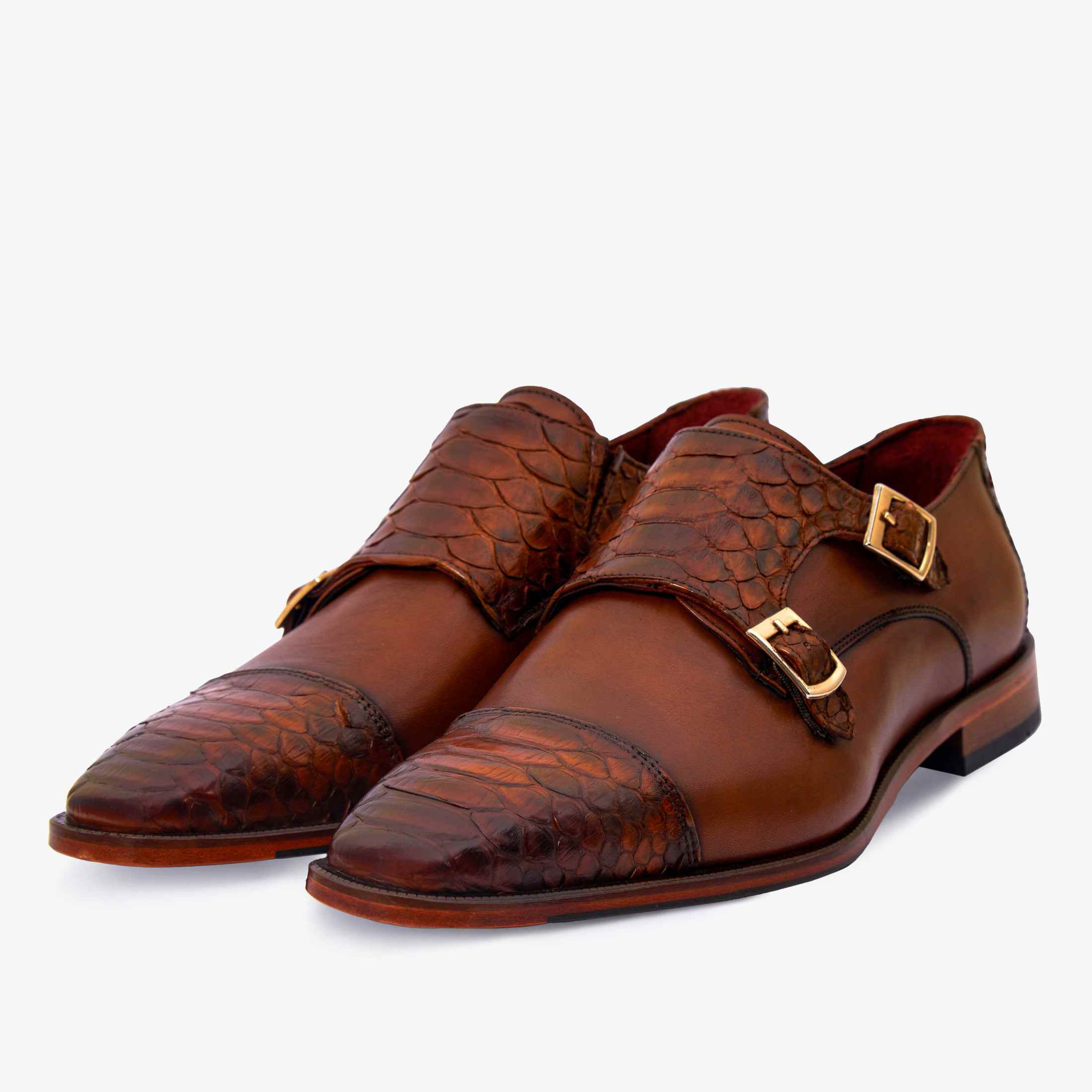 Leather Cap Toe Double Monk Strap Men Shoes