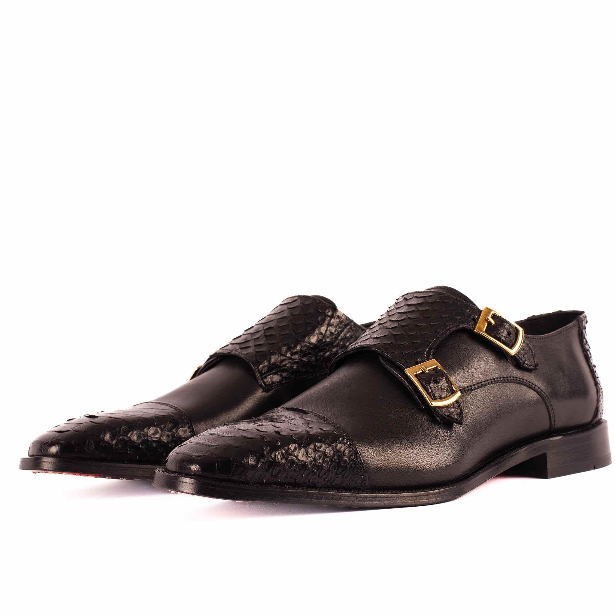 Leather Cap Toe Double Monk Strap Men Shoes