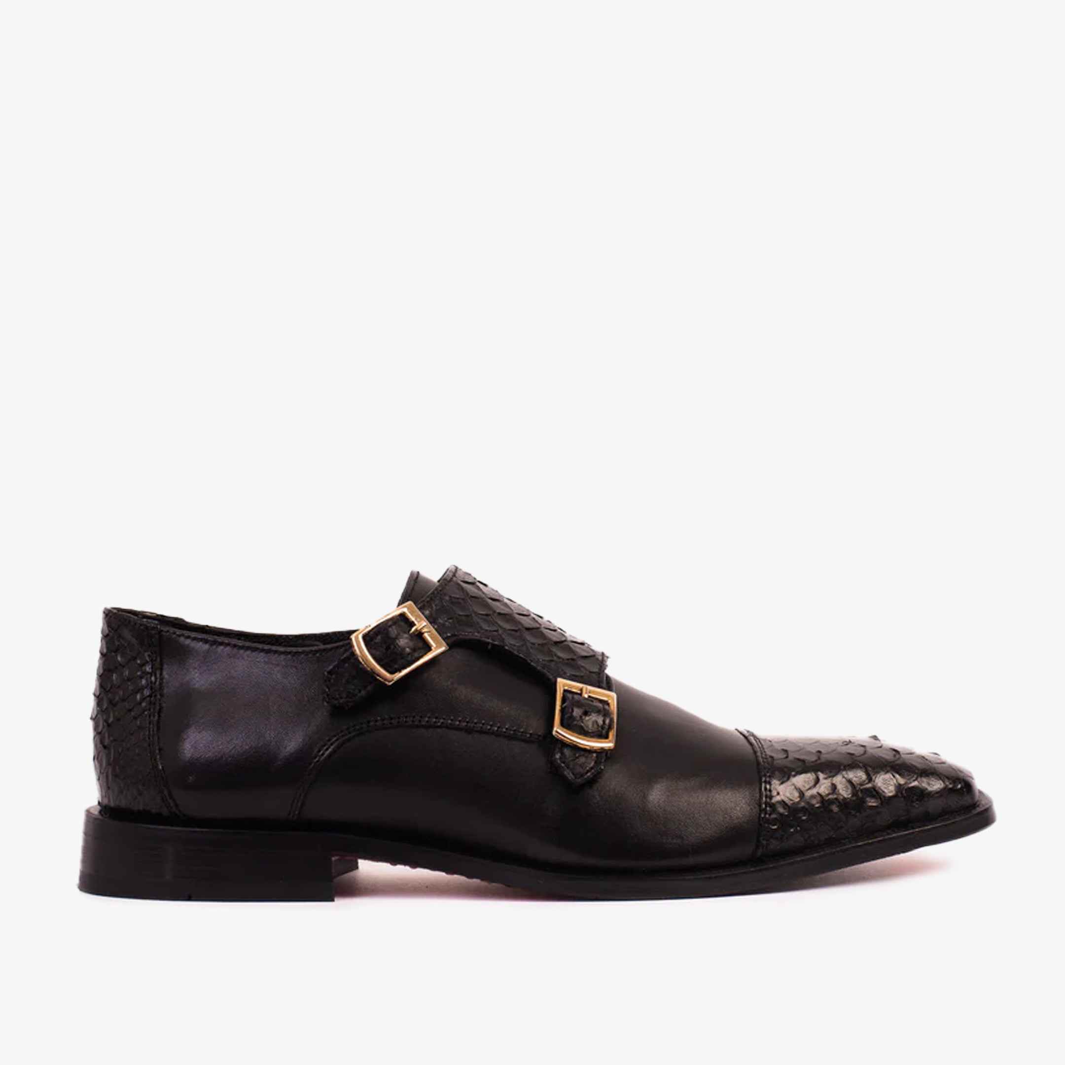 Leather Cap Toe Double Monk Strap Men Shoes
