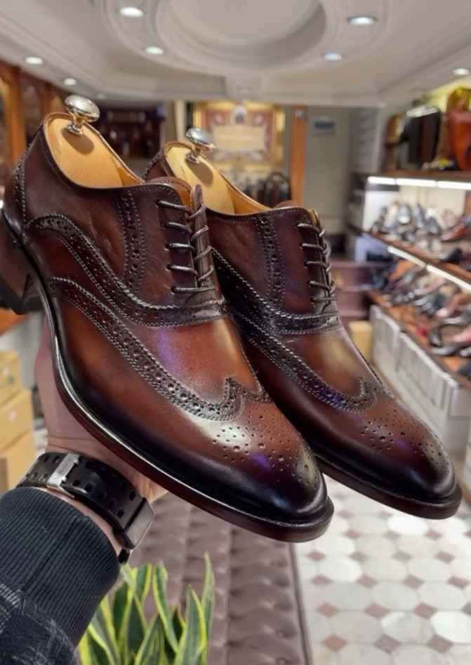 Calf-Skin Leather Wingtip Oxfords
