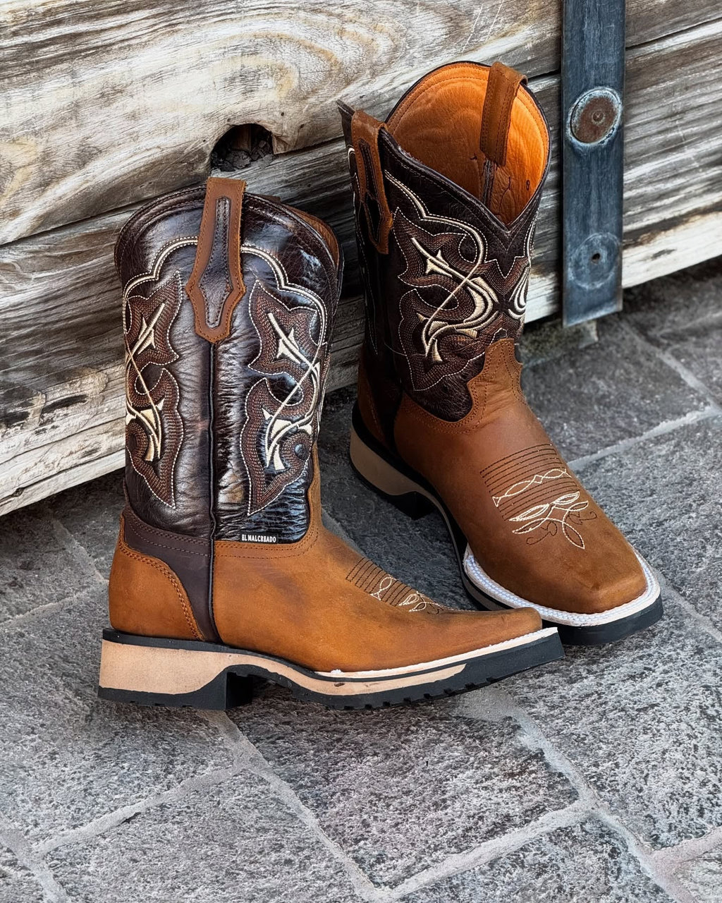 Totem Thick Heel Knight Boots Embroidered Square Toe Martin Boots