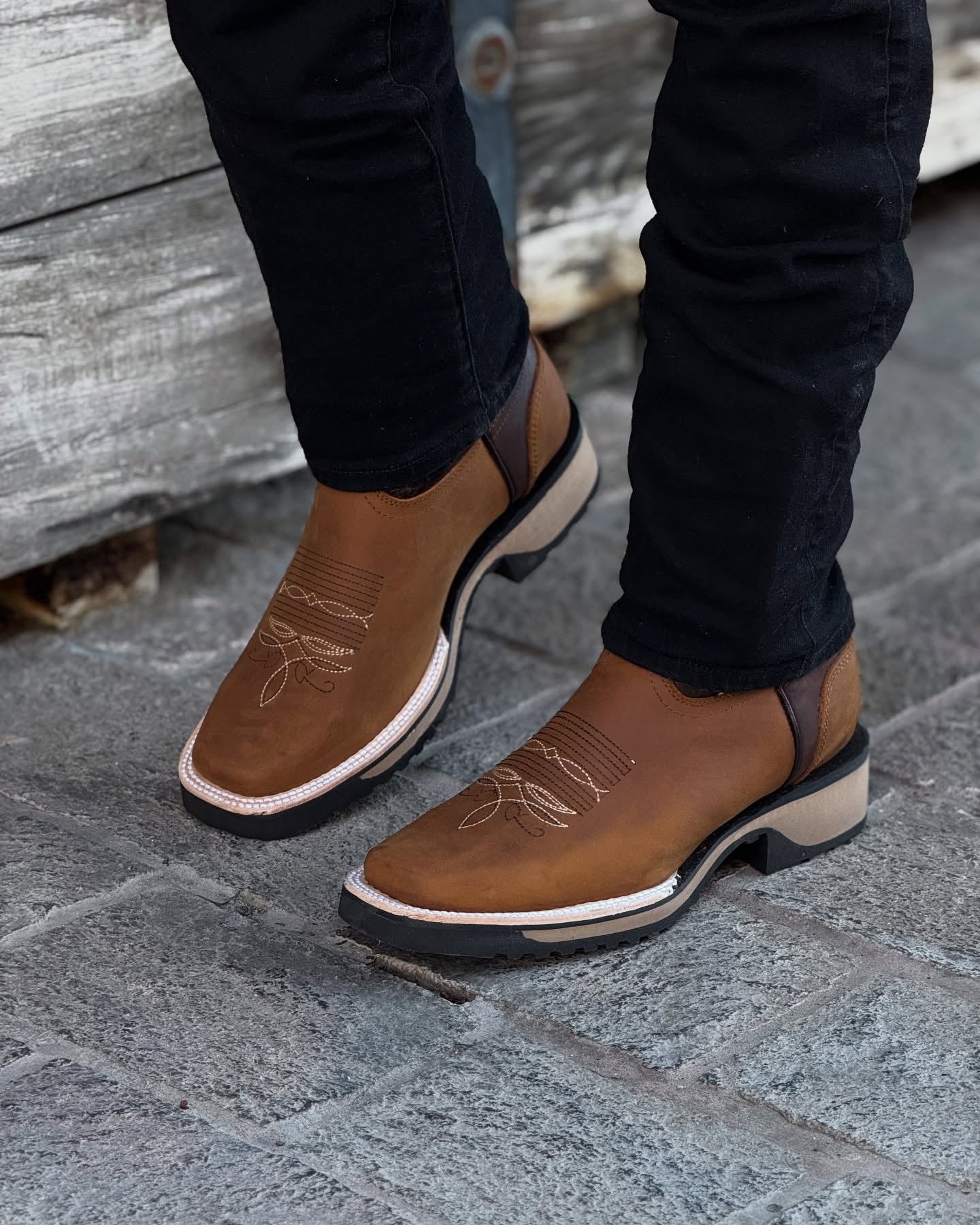 Totem Thick Heel Knight Boots Embroidered Square Toe Martin Boots