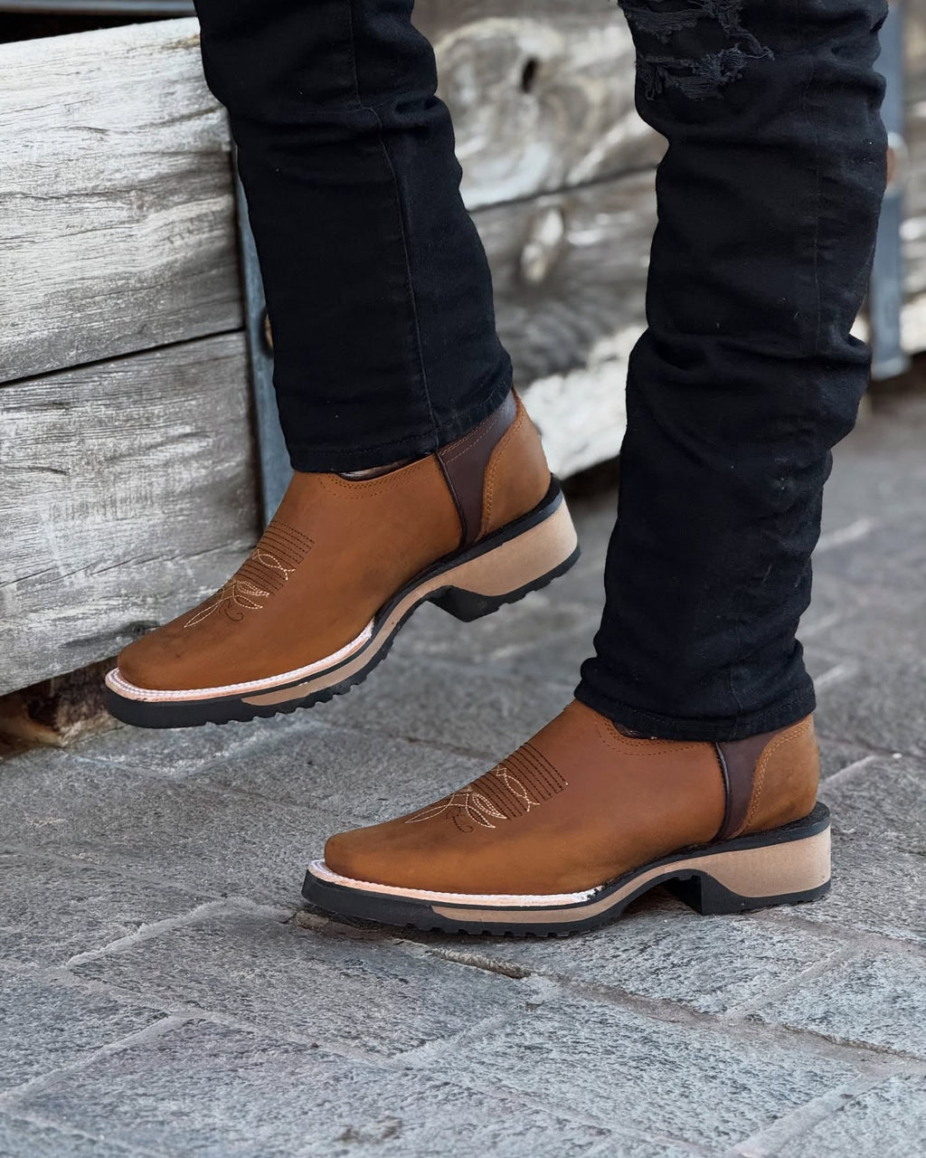 Totem Thick Heel Knight Boots Embroidered Square Toe Martin Boots