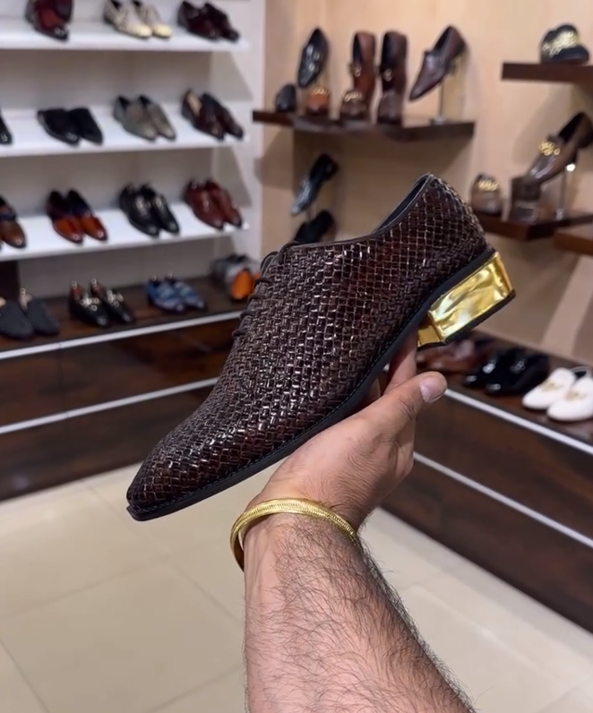 Men's Lace Up Woven Real Leather Shoes