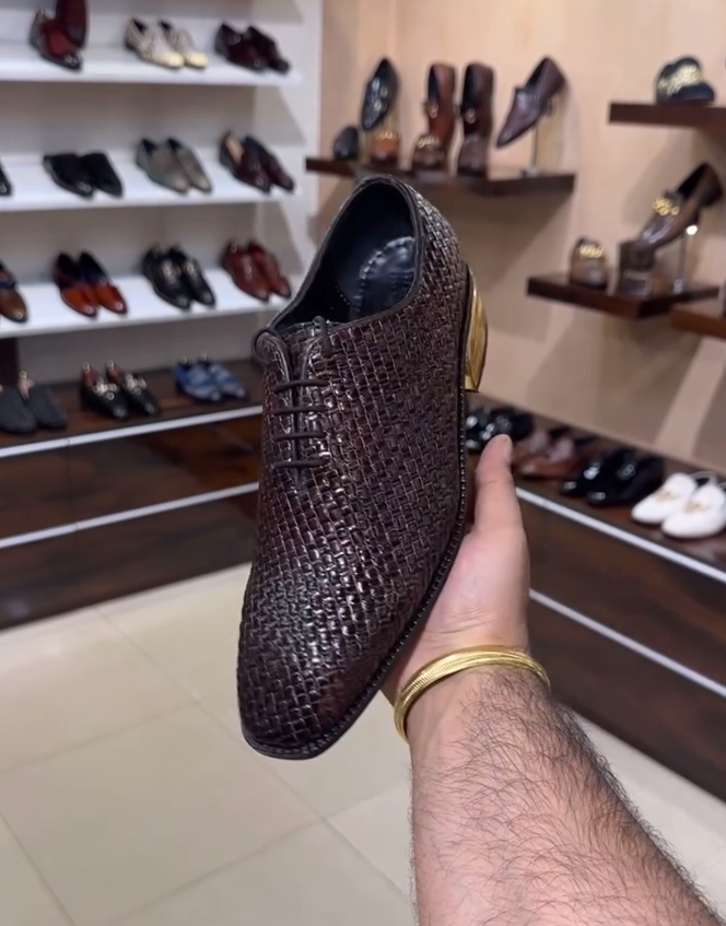 Men's Lace Up Woven Real Leather Shoes