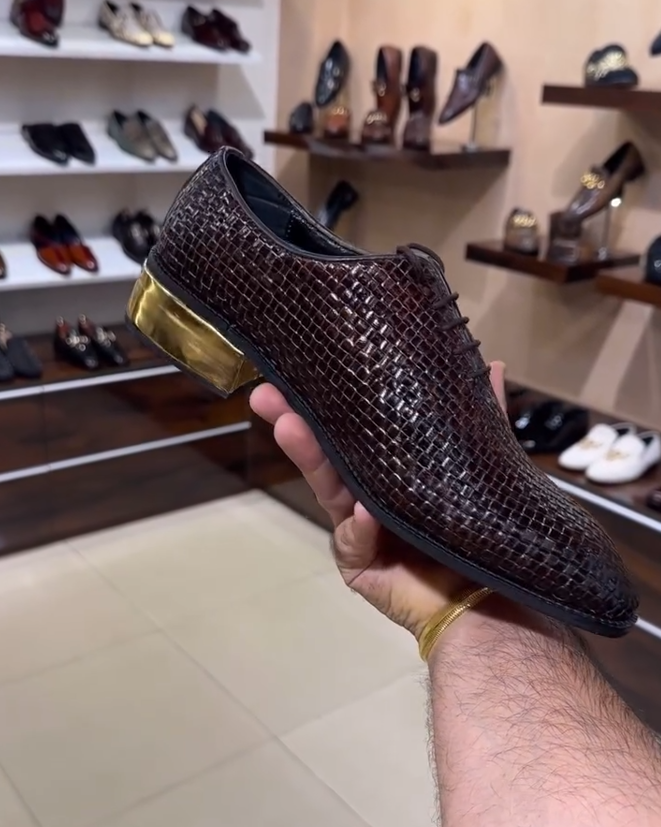 Men's Lace Up Woven Real Leather Shoes