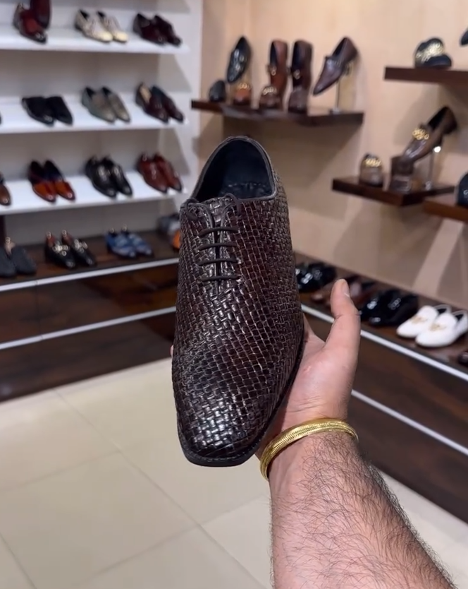 Men's Lace Up Woven Real Leather Shoes