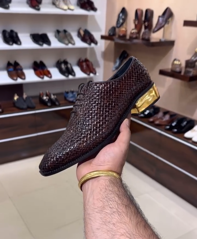 Men's Lace Up Woven Real Leather Shoes