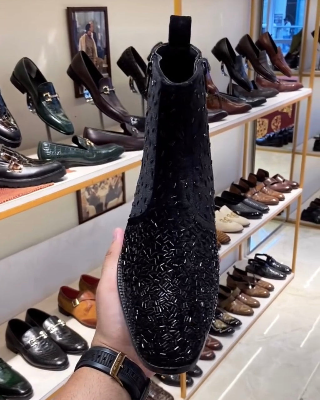 Black Pure Italian Suede Embroidered Zipper Boots