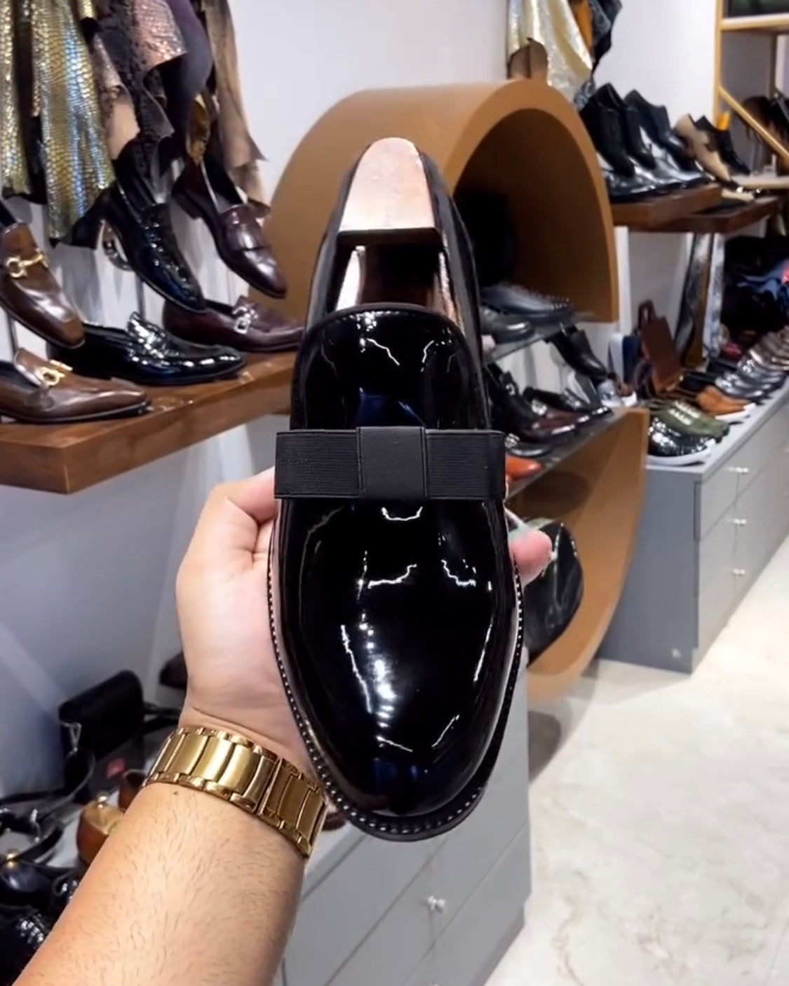 Elegant Bow Glossy Leather Men's Dress Shoes