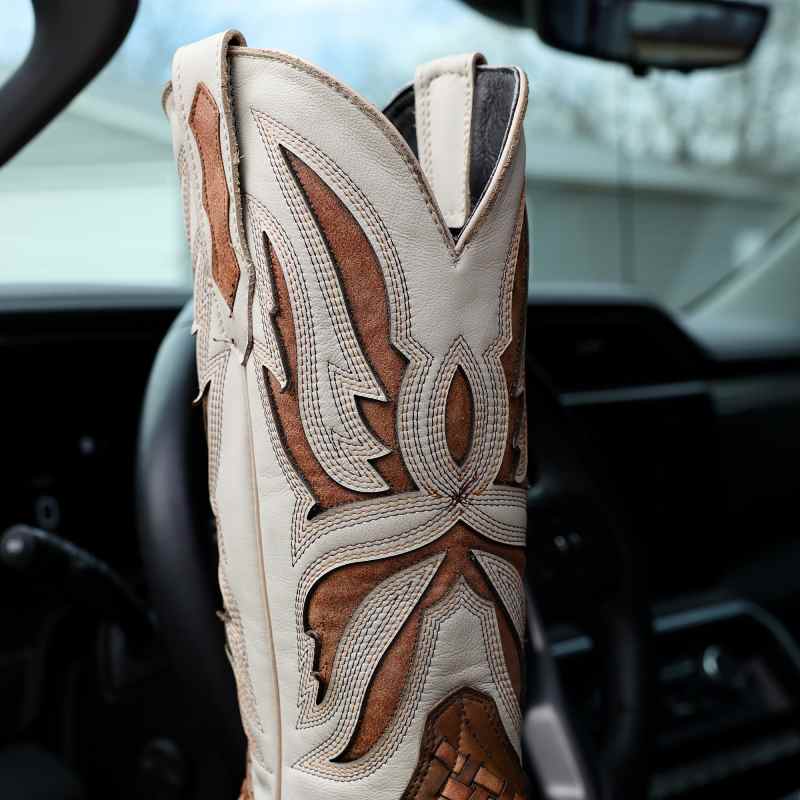 Brown Basketweave Leather Boots - Square Toe