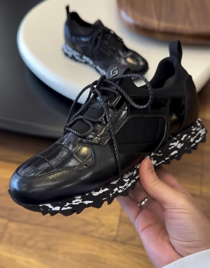 Black Crocodile Leather Sneakers