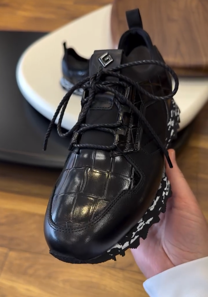 Black Crocodile Leather Sneakers