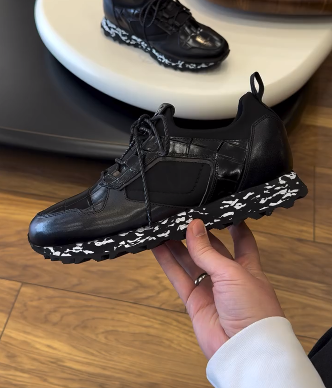 Black Crocodile Leather Sneakers