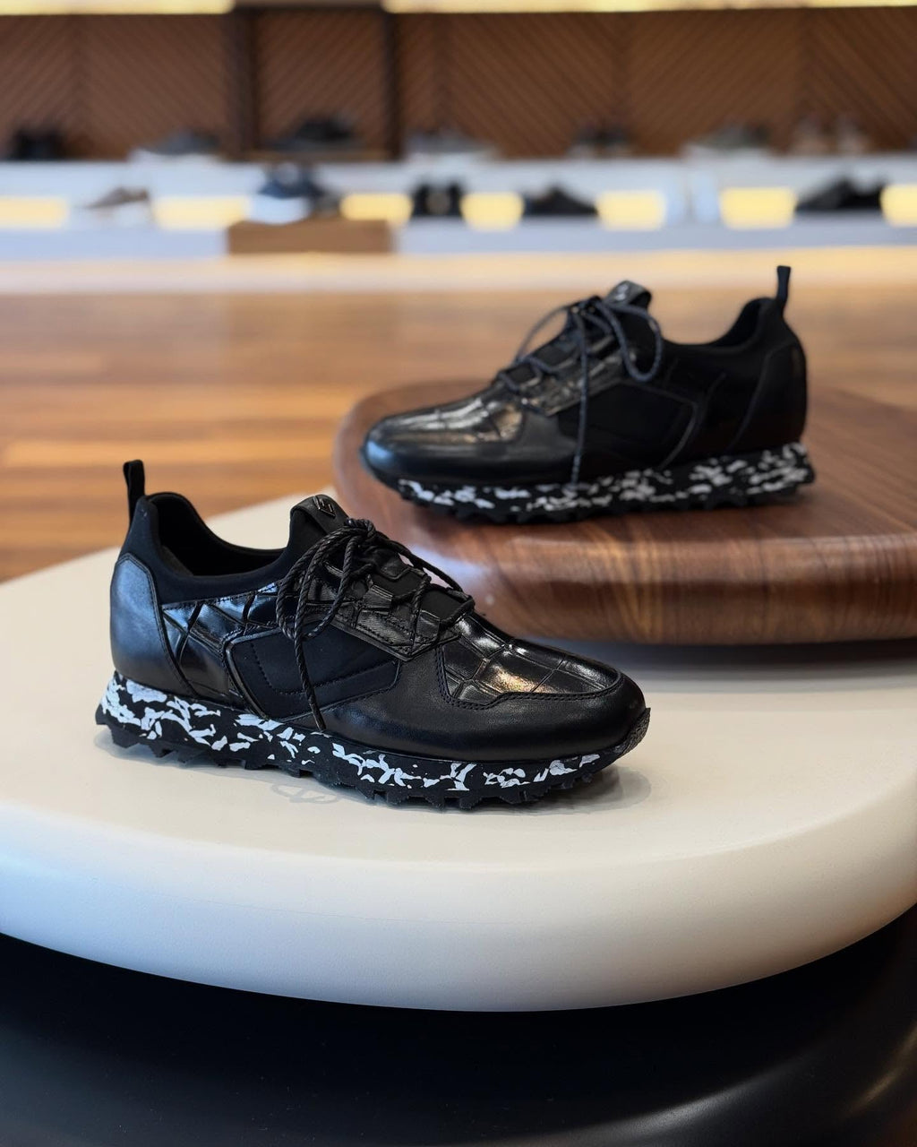 Black Crocodile Leather Sneakers