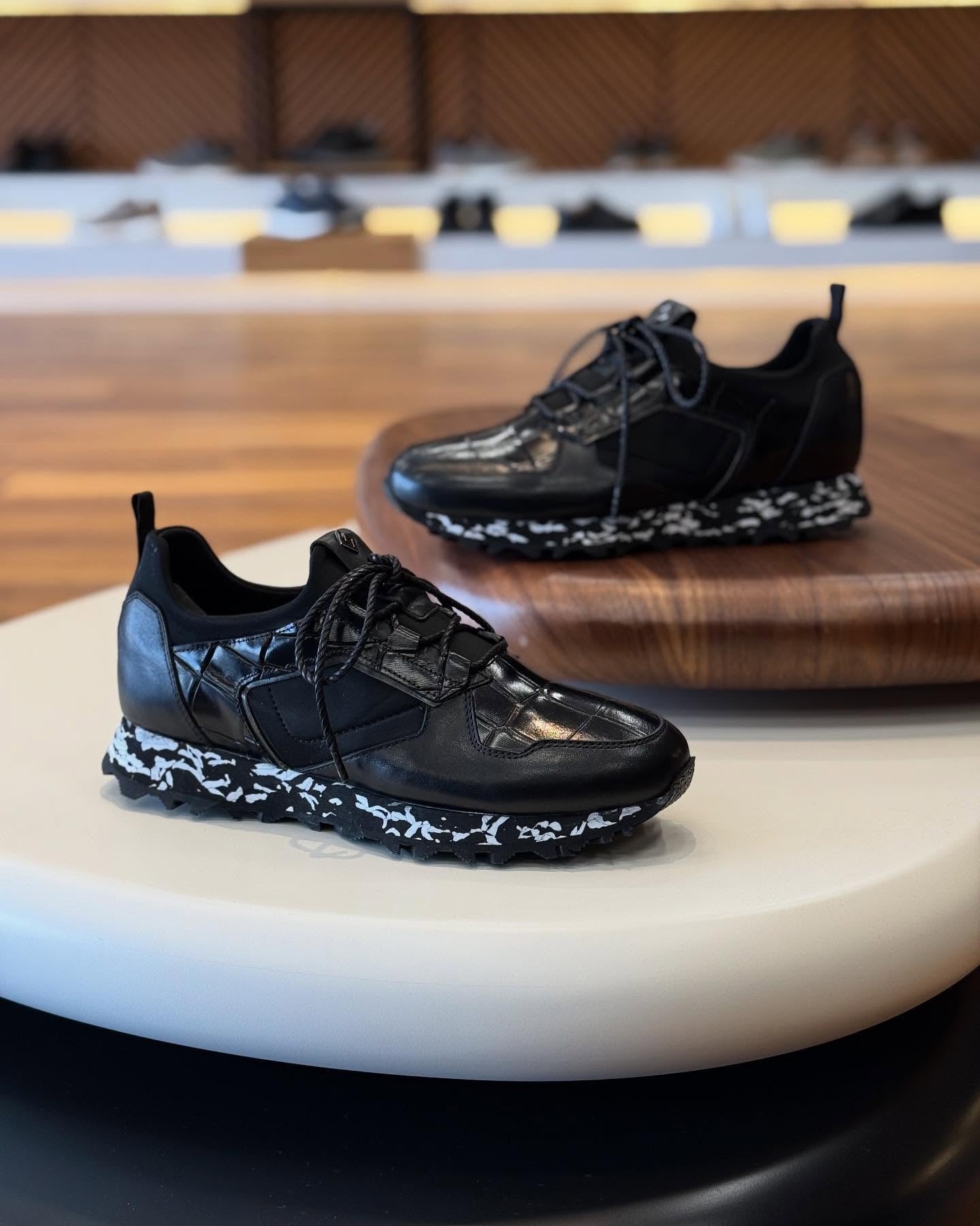 Black Crocodile Leather Sneakers