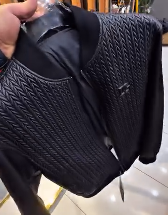 Men's Black Woven Vertical Stripe Jacket