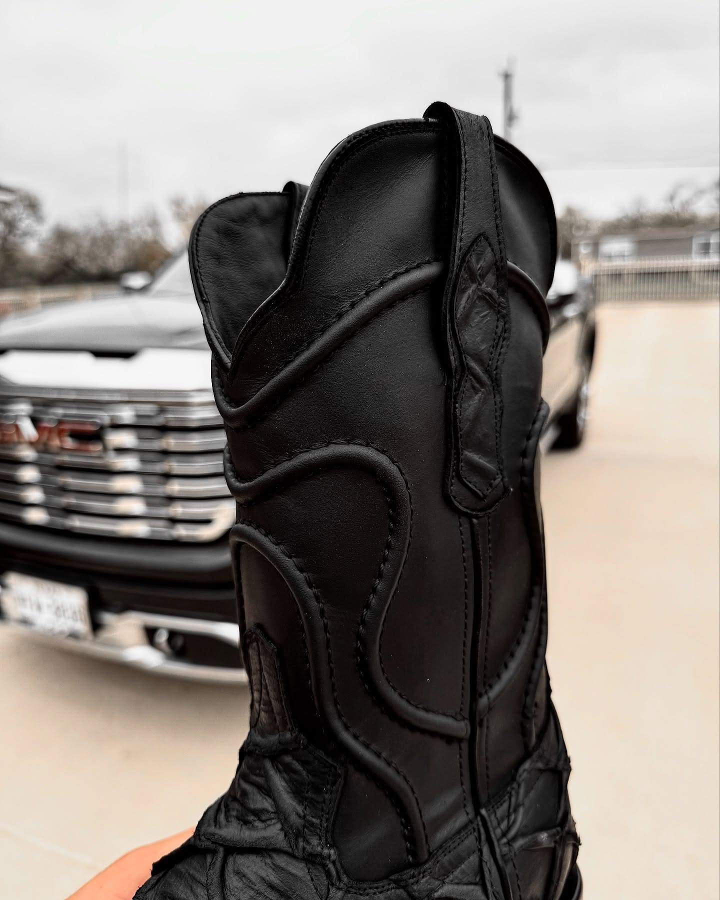 Matte Black Pirarucu Leather Boots - Square Toe