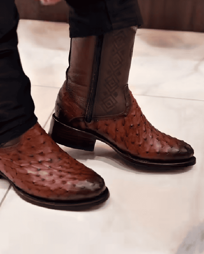 Handmade Ostrich Leather Cowboy Boots