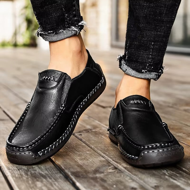Hand-Stitched Leather Moc Toe Loafers