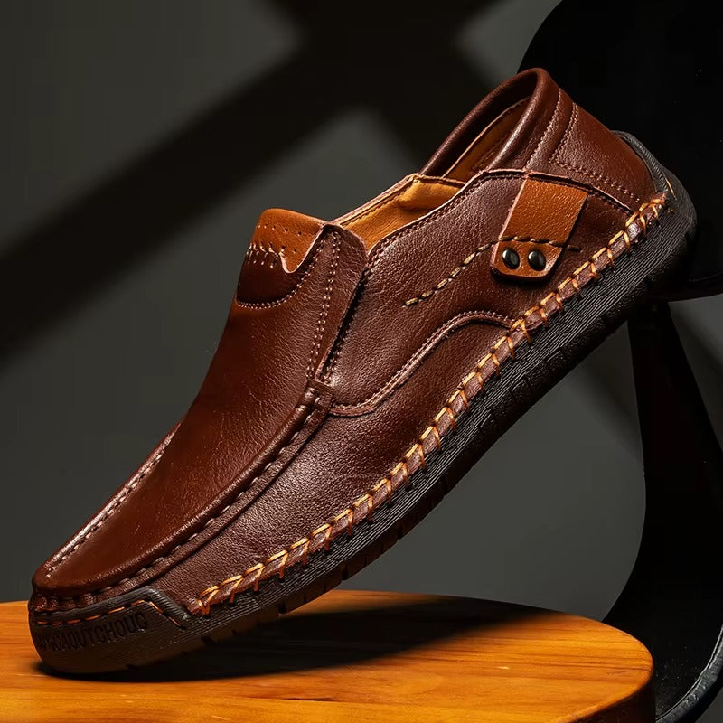 Hand-Stitched Leather Moc Toe Loafers