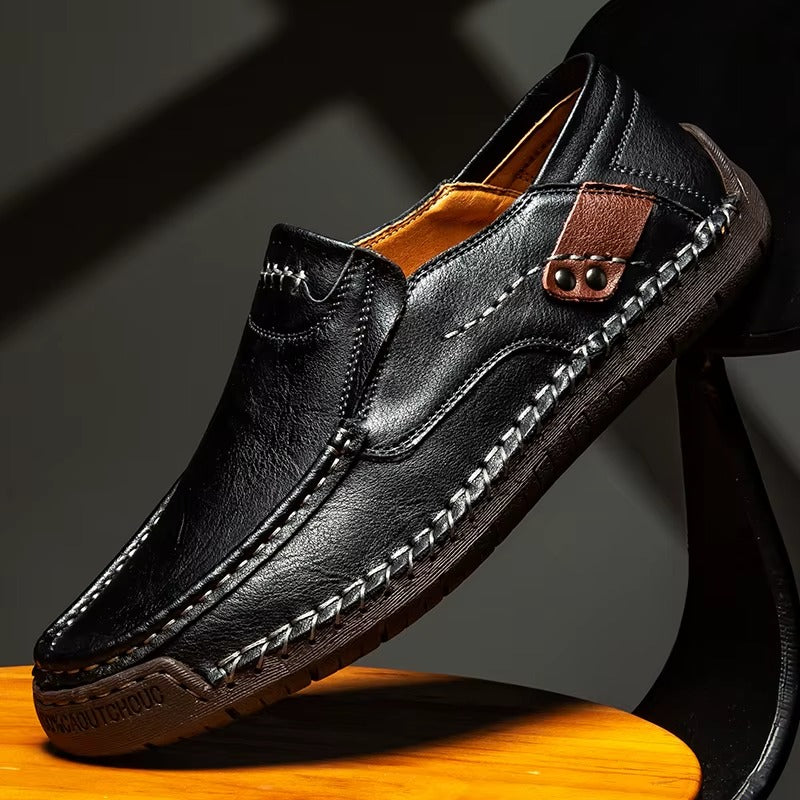 Hand-Stitched Leather Moc Toe Loafers
