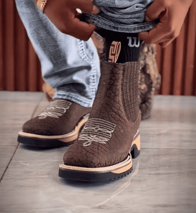 Embossed Leather Western Platform Chelsea Boots