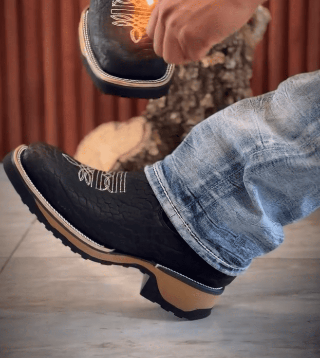 Embossed Leather Western Platform Chelsea Boots