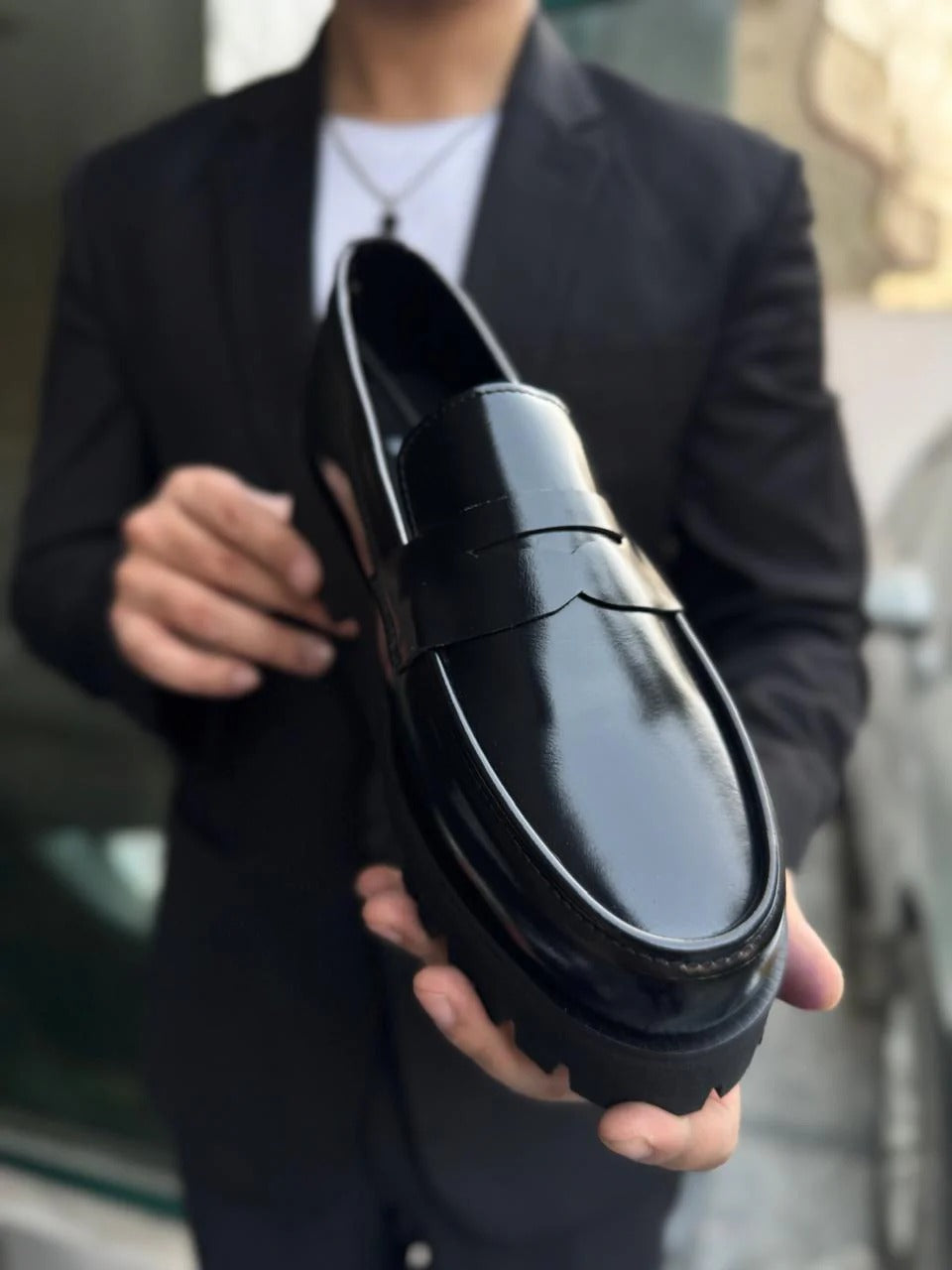 Black Chunky Penny Loafers