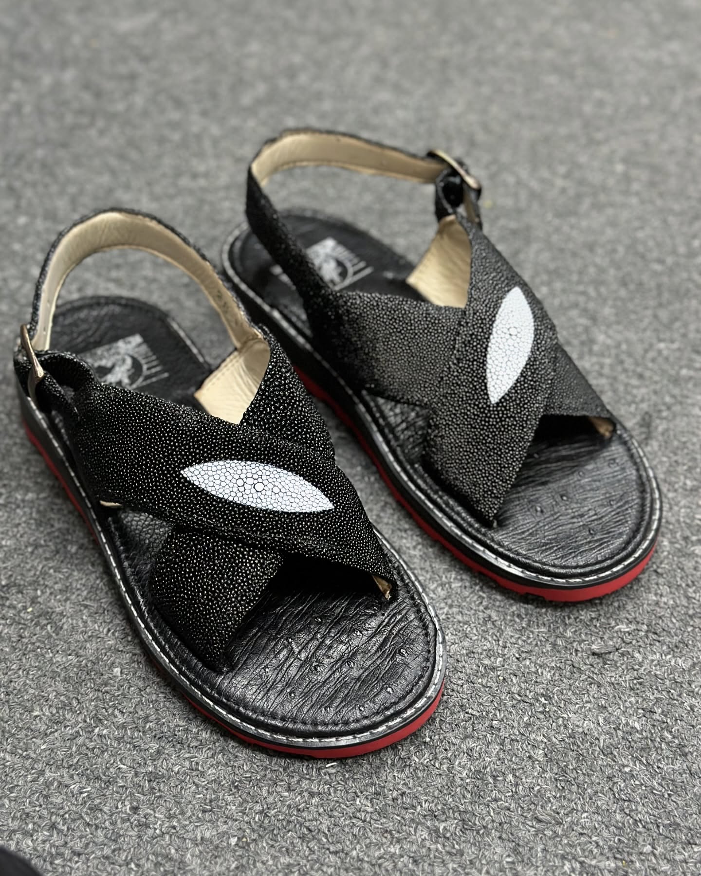 Genuine Stingray Leather Crisscross Slingback Sandals
