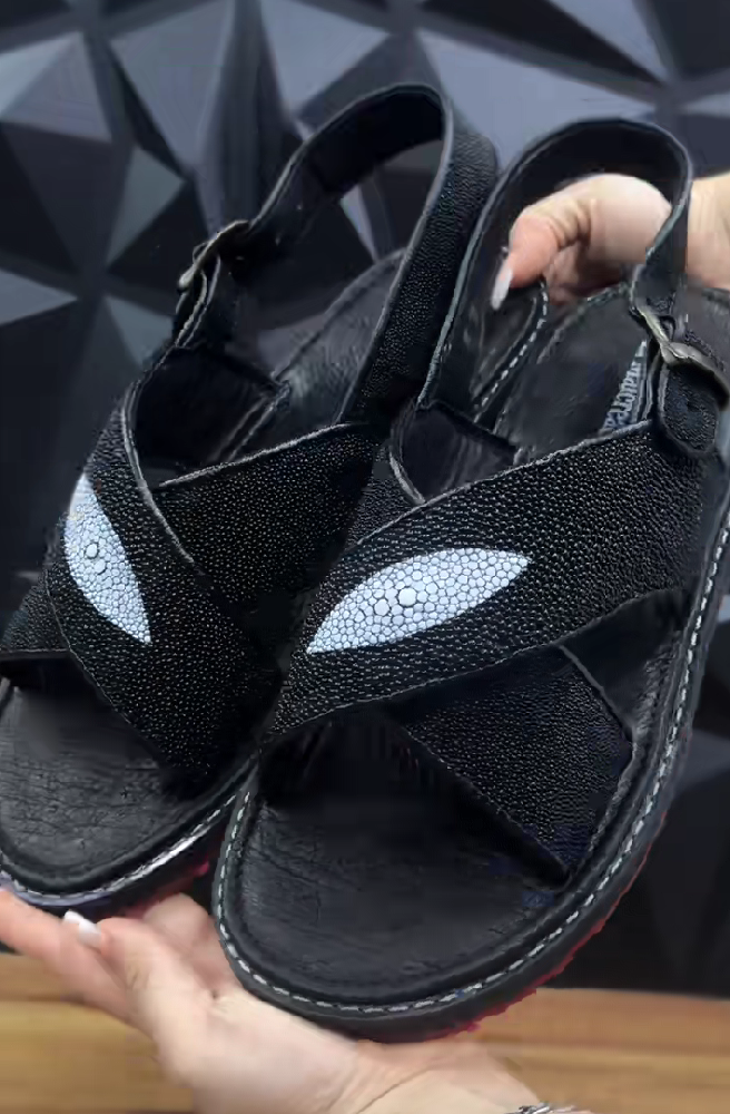 Genuine Stingray Leather Crisscross Slingback Sandals